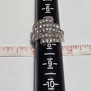 Pave Crystal Multi-Row Silver Statement Ring